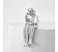 Silver Statue Family Figurine for Home Decor, Modern Abstract Thinker Sculpture Bookshelf Display Collectible for Living Room Decorations, Sitting Ornament Accents for Office Table Shelf Desk,Silver,A