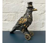 Silver Steampunk Perched Crow Bird Ornament