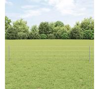 Silver Steel Outdoor Fence Panel Set, 0.4 x 25m Garden Boundary, UV-Resistant Wire Fence with 11 Posts, Pet Animal Barrier for Yard