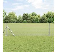 Silver Steel Outdoor Fence Panel Set with Posts, 0.4 x 25 m, UV-Resistant Powder-Coated Metal for Garden, Pet Enclosure, and Yard Border Security