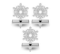 Silver Stocking Holder Snowflake Stocking Hangers for Fireplace Weighted Holder Chrome Hook Metal Decoration Dog Kids Snowflake Reindeer Stag Ornament Set 3 Pack