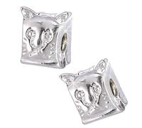 Silver Stopper Charms Beads, Spacer Clips, 2 Pc Sets for fits Pandora Charm Bracelets | Cats & Crowns, Hearts & Butterflies, Jewellery Making Girls' Women's Gifts (Cat)