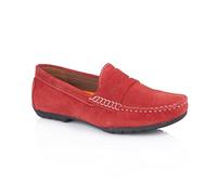 Silver Street London Danielle Premium Suede Leather Women's Loafers & Moccasins Extra Padded Breathable Summer Shoes for Women Comfortable Slip On Flats, Red, UK 8