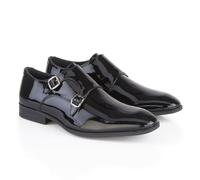 Silver Street London Men's Botim Patent Double Monk Strap Shoes | Polished patent leather, cushioned insock, buckle fastening. Ideal for weddings, black tie, and formal evening wear.