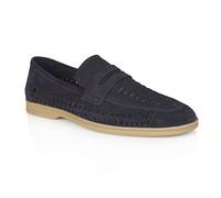 Silver Street London Mens Perth Navy Blue Suede Leather Step-in Loafer with Woven Panels-10