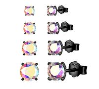 Silver Stud Earrings for Men Women, 4 Pairs 925 Sterling Silver Round Cubic Zirconia Stud Earrings Set, Small Cartilage CZ Hypoallergenic Tragus Piercing Studs for Boys Teens 3/4/5/6mm