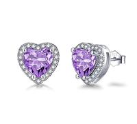 Silver Stud Earrings for Women, 925 Sterling Silver June Birthstone Alexandrite Earrings, White Gold Plated Heart Cubic Zirconia Stud Earrings, Birthday Gift Brides Bridesmaids Wedding Present