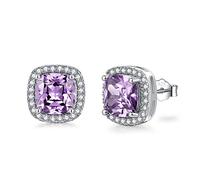Silver Stud Earrings for Women, 925 Sterling Silver June Birthstone Alexandrite Earrings, White Gold Plated Square Cubic Zirconia Stud Earrings, Birthday Gift Brides Bridesmaids Wedding Present
