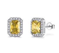 Silver Stud Earrings for Women, 925 Sterling Silver November Birthstone Topaz Earrings, White Gold Plated Rectangle Cubic Zirconia Stud Earrings, Birthday Gift Brides Bridesmaids Wedding Present