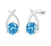 Silver Stud Earrings for Women, 925 Sterling Silver Stud Blue Cubic Zirconia Studs, Dainty Hypoallergenic Silver Earrings for Women Men Girls