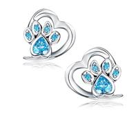 Silver Stud Earrings for Women Cute Dog Cat Earrings Paw Print Stud Earrings Lovely Cubic Zirconia Earrings Love Heart Hypoallergenic Earring for Pet Lovers Girls Women