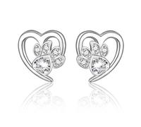 Silver Stud Earrings for Women,Cute Dog Cat Paw Earrings for Girls丨S925 Sterling Silver Stud Lovely Cubic Zirconia Earrings,Christmas Birthday Gift for Girls
