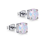 Silver Stud Earrings for Women Girls, 925 Sterling Silver Hypoallergenic Simulated White Opal Studs Earring Jewelry Gifts for Birthday Mothers Day, 2mm