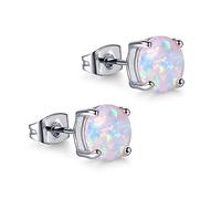 Silver Stud Earrings for Women Girls, 925 Sterling Silver Hypoallergenic Simulated White Opal Studs Earring Jewelry Gifts for Birthday Mothers Day, 3mm