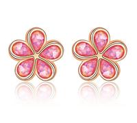 Silver Stud Earrings for Women Girls, Hypoallergenic 925 Sterling Silver Flower Earrings | Fashion Simulated Pink Opal Earring for Ladies Mum Daughter Birthday Mothers Day Jewellery Gifts