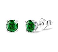 Silver Stud Earrings for Women Girls, Sterling Silver Green Cubic Zirconia Small Stud Earrings Hypoallergenic Faux Round Diamond Studs Sleeper Earrings for Her Birthday Christmas Gifts, 6mm