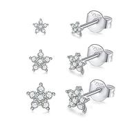 Silver Stud Earrings for Women Girls, Tiny Flower Stud Earrings Small 925 Sterling Silver Hypoallergenic Cubic Zirconia Helix Cartilage Earrings Piercing Sleeper Studs, 3mm/4mm/5mm