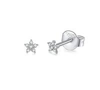 Silver Stud Earrings for Women Girls, Tiny Flower Stud Earrings Small 925 Sterling Silver Hypoallergenic Cubic Zirconia Helix Cartilage Earrings Piercing Sleeper Studs, 3mm