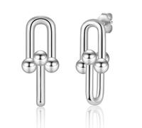 Silver Stud Earrings for Women, Hypoallergenic Silver White Gold Plated Chunky Earring U-Shaped Paperclip Link Chain Hoop Earrings Large Studs Statement Earrings Jewellery Girls Gifts