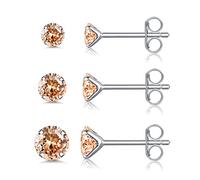 Silver Stud Earrings for Women - S925 Sterling Silver Cubic Zirconia Stud Earrings Set | Hypoallergenic Earring November Birthstone Topaz Wedding Birthday Chritsmas Jewellery Gift, Size: 3mm/4mm/5mm