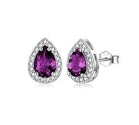 Silver Stud Earrings for Women, Sterling Silver February Birthstone Amethyst Teardrop Earrings, White Gold Plated Cubic Zirconia Stud Earrings, Birthday Gift Brides Bridesmaids Wedding Present