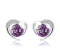 Silver Stud Earrings for Women, Stud Earrings Purple Cubic Zirconia Heart Studs│Dainty Earrings Jewellery Gifts for Girls