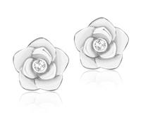 Silver Stud Earrings for Women, WANTNI 925 Sterling Silver Floral Cubic Zirconia Studs, Girls' Jewellery Gift, Mother's Day Present.