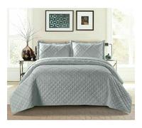 (Silver, Super King) Ruffle Embossed Quilted Bedspread Bed Throw Single Double King Size Bedding Set