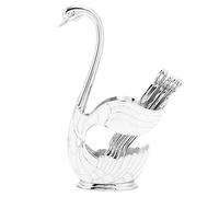 Silver Swan Spoon Holder, Metal Coffee Dessert Spoon Set Teaspoon Fruit Dessert Flatware Swan Base Holder with 6Pcs Ice Cream Spoons Teaspoons Coffee Dessert Flatware