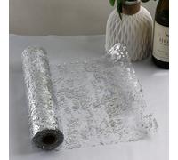 Silver Table Runner 15M, 28cm Width Hollow Metallic Glitter Sequin Polyester & foil Table Runner For Table Decoration Party Wedding Christmas Birthday Table Decor