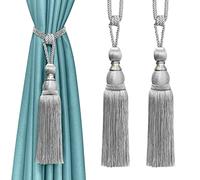 Silver Tassel Curtain Tiebacks - Large Tassels, Boho Outdoor, Handmade Holdbacks for Heavy Sheer Curtains - 2 Pack