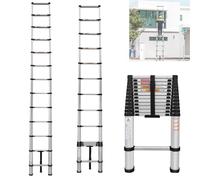 Silver Telescoping Ladder, 16.4FT/5M Multi Purpose Aluminium Telescopic Extendable Folding Ladder, Adjustable Height, 330 Pounds Load Capacity