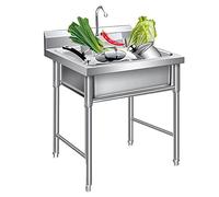 Silver Thicker Stainless Steel Kitchen Sink, Wash BasinWith Taps Sink Strainer Catering Standing Sinks for Outdoor Indoor Home Garden Bar Unit(60 * 60 * 80cm)