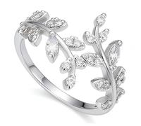 Silver Thumb Ring for Women, Adjustable Silver Plated Open Ring with Cubic Zirconia, Relief Anxiety Thumb Rings Wrap Around Leaves Rhinestone Rings Women Jewellery Chic Gift for Anniversary Girlfriend