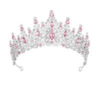 Silver Tiara Wedding Women Tiaras Pink Crystal Bride Crowns Royal Queen Headband Princess Headpieces Hair Accessories for Birthday Prom Pageant Graduate Party Wedding Halloween Christmas Cake Topper