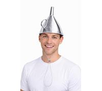 Silver Tin Funnel Hat | Soft Tin Man Hat | Wizard Hats | Soft Aluminum Caps | Oz Hats | Sci-Fi Metallic Headwear | Tins Man Costume Accessories | Made of Polyester | One Size/Adjustable Chin Strap