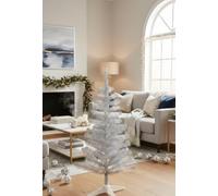 Silver Tinsel Christmas Tree, 4 Feet High x 22 Inches Wide, 123 Tips, Adjustable Wired Branches, White Stand