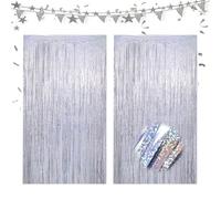 Silver Tinsel Foil Curtains,2Pcs 3.3ft x 6.6ft Foil Fringe Curtains,Silver Tinsel Curtain,Photo Booth Backdrop,Shimmer Wall Backdrop,Disco Party Streamers Back Drop for Birthday,New Year,Christmas