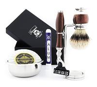 Silver Tip Badger Hair Brush & Triple Edge Cartridge Razor, Dual Stand with Bowl and soap.