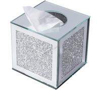 Silver Tissue Box Holder, Paper Box with Crushed Diamonds With Mirror Cover Handmade Glass Napkin