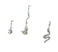 Silver Tone Animal Charms, Butterflies Dinosaur Bear Deer Highland Cow Bracelet Charms with Lobster Clasps for Necklaces Bags Keyrings Gifts (3pc Snakes and Frog)