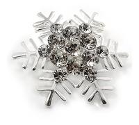 Silver Tone Crystal Snowflake Brooch - 47mm D