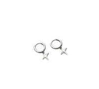 Silver-Tone Four-Pointed Star Dangle Huggie Earrings, Minimalist Drop Hoop Earrings for Women