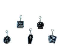 Silver Tone Gothic Charms with Lobster Clasps Stitch Keepers - Halloween Craft for Bracelets, Necklaces, Stitch Markers, Bag Charm (5pc Celestial Charms)
