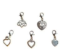 Silver Tone Gothic Charms with Lobster Clasps Stitch Keepers - Halloween Craft for Bracelets, Necklaces, Stitch Markers, Bag Charm (5pc Heart Set 1)