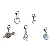 Silver Tone Gothic Charms with Lobster Clasps Stitch Keepers - Halloween Craft for Bracelets, Necklaces, Stitch Markers, Bag Charm (5pc Heart Set 2)