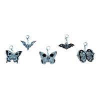 Silver Tone Gothic Charms with Lobster Clasps Stitch Keepers - Halloween Craft for Bracelets, Necklaces, Stitch Markers, Bag Charm (5pc Black Butterfly Charms)