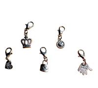 Silver Tone Gothic Charms with Lobster Clasps Stitch Keepers - Halloween Craft for Bracelets, Necklaces, Stitch Markers, Bag Charm (5pc Hearts & Crown)
