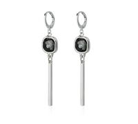 Silver-Tone Gray Cushion-Cut Crystal & Long Bar Dangle Earrings | Elegant Linear Design: Features a striking cushion-cut gray crystal paired with a sleek, modern long metallic bar drop.