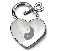 Silver-Tone Heart Padlock Personalised Yin Yang Good Evil Engraved